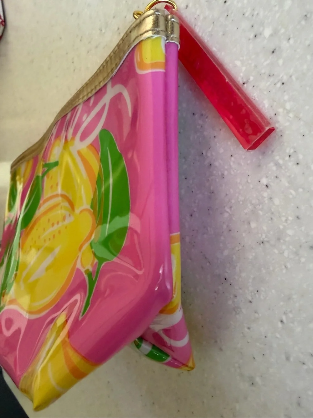 Lilly Pulitzer Estée Lauder Pink Lemon Print Cosmetic Pouch Zipper Makeup Bag